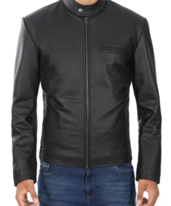Black Cowhide Real Leather Jacket For Men's