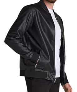 Black Real Sheep Leather Bomber Jacket For Men's