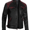 Black and Maroon Quilted Biker Leather Jacket