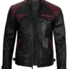 Black and Maroon Quilted Cafe Racer Jacket