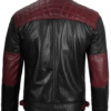 Black and Maroon Quilted Cafe Racer Leather Jacket For Men's