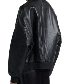 MA-1 Oversized Black Leather Bomber Jacket For Women's