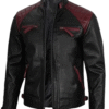 Men's Black and Maroon Quilted Cafe Racer Leather Jacket