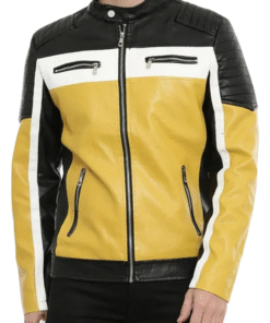 Men's Color Block Quilted Biker Leather Jacket