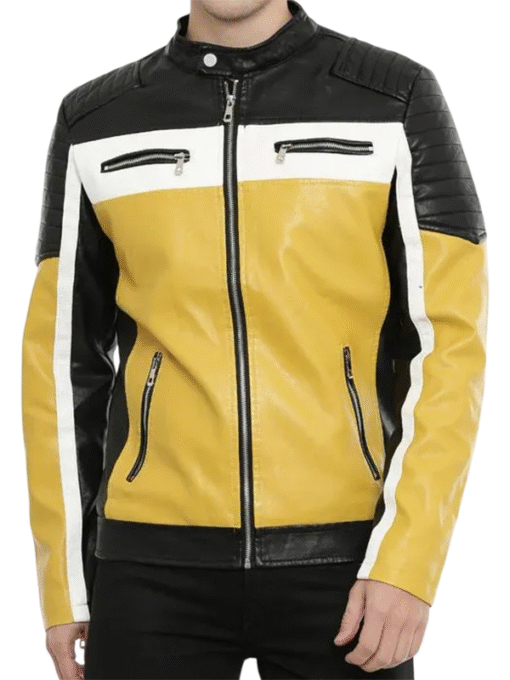 Men's Color Block Quilted Biker Leather Jacket