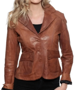 Vintage Brown Lambskin Leather Blazer Jacket For Women's