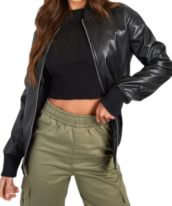 Women's Black Oversized Bomber Leather Jacket