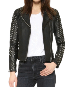 Women's Black Studded Biker Leather Jacket