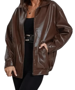 Women’s Brown Oversized Leather Jacket