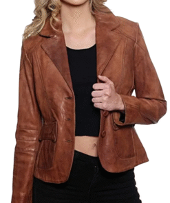 Women’s Brown Vintage Leather Blazer Jacket