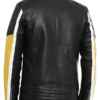 Yellow, White & Black Men's Quilted Leather Motorcycle Jacket